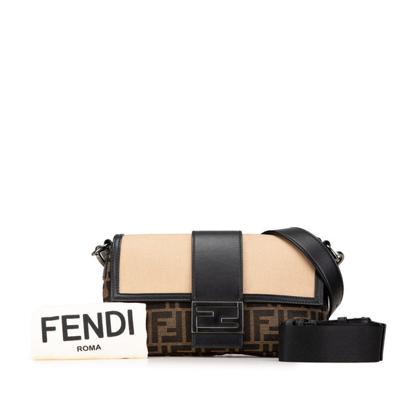 フェンディ ズッカ ショルダーバッグ ボディバッグ 2WAY 7VA472 ブラウン ブラック キャンバス レザー レディース FENDI 【中古】