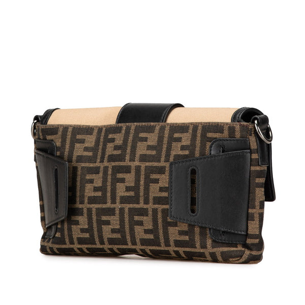 フェンディ ズッカ ショルダーバッグ ボディバッグ 2WAY 7VA472 ブラウン ブラック キャンバス レザー レディース FENDI 【中古】