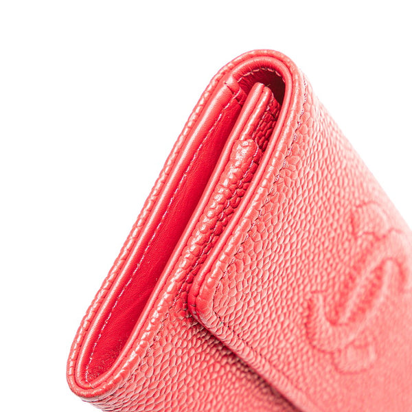 シャネル ココマーク カードケース レッド キャビアスキン レディース CHANEL 【中古】