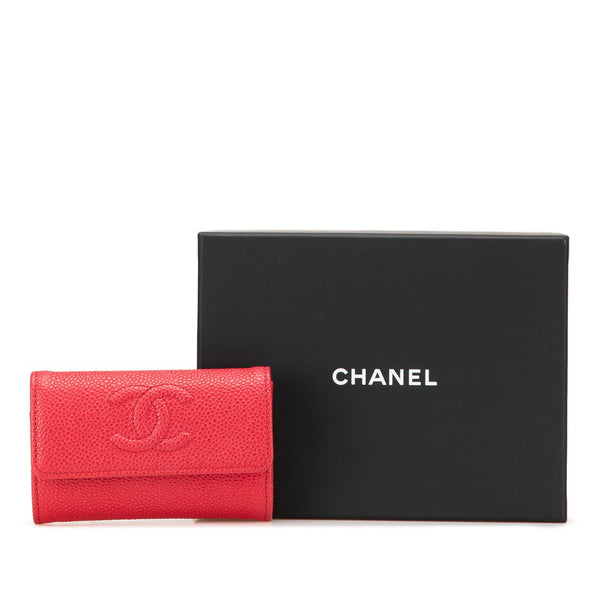 シャネル ココマーク カードケース レッド キャビアスキン レディース CHANEL 【中古】