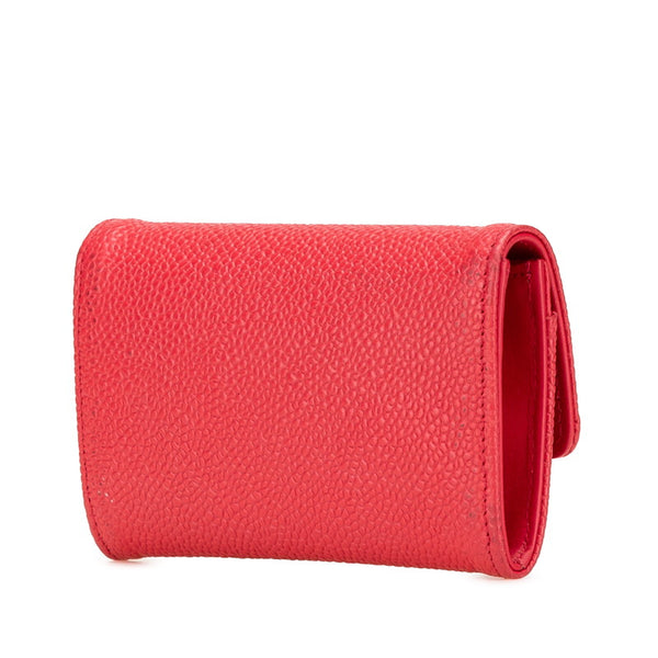 シャネル ココマーク カードケース レッド キャビアスキン レディース CHANEL 【中古】