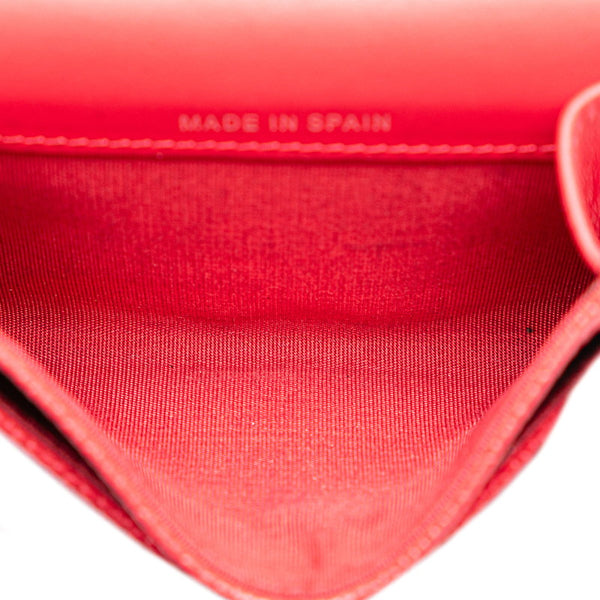 シャネル ココマーク カードケース レッド キャビアスキン レディース CHANEL 【中古】