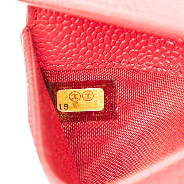 シャネル ココマーク カードケース レッド キャビアスキン レディース CHANEL 【中古】