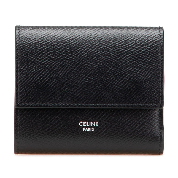 セリーヌ スモール トリフォールド ウォレット 三つ折り財布 ブラック グレインレザー レディース CELINE 【中古】