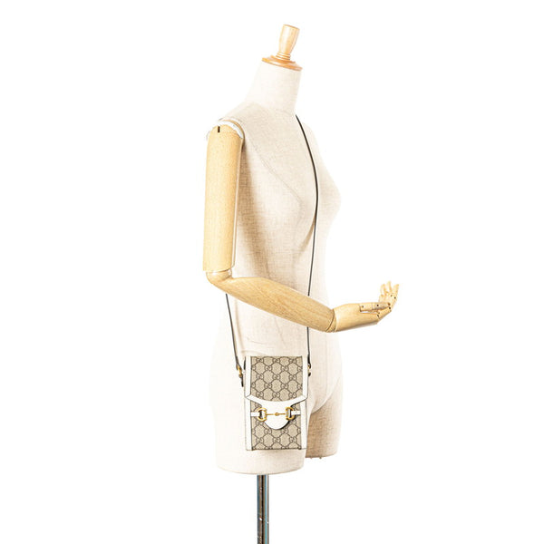 グッチ GGスプリーム ホースビット ショルダーバッグ 625615 ベージュ ホワイト PVC レザー レディース GUCCI 【中古】