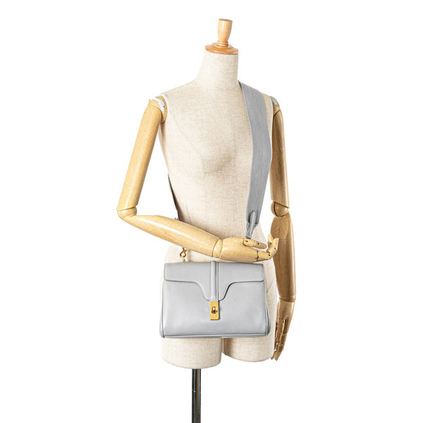 セリーヌ ティーン ソフト16 セーズ 斜め掛け ショルダーバッグ ライトグレー レザー レディース CELINE 【中古】