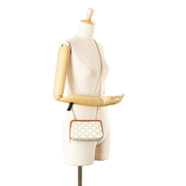 セリーヌ トリオンフ チェーン ショルダーバッグ ホワイト ブラウン ゴールド PVC レザー レディース CELINE 【中古】
