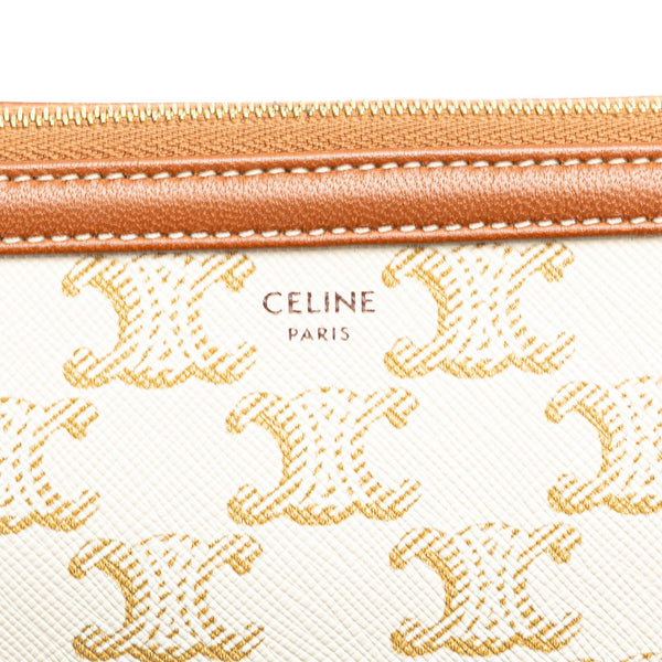 セリーヌ トリオンフ チェーン ショルダーバッグ ホワイト ブラウン ゴールド PVC レザー レディース CELINE 【中古】