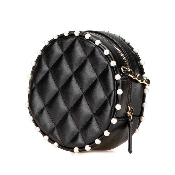 シャネル マトラッセ ココマーク ラウンド ミニ チェーン ショルダーバッグ  ブラック フェイクパール ラムスキン レディース CHANEL 【中古】