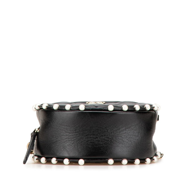 シャネル マトラッセ ココマーク ラウンド ミニ チェーン ショルダーバッグ  ブラック フェイクパール ラムスキン レディース CHANEL 【中古】