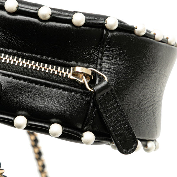 シャネル マトラッセ ココマーク ラウンド ミニ チェーン ショルダーバッグ  ブラック フェイクパール ラムスキン レディース CHANEL 【中古】