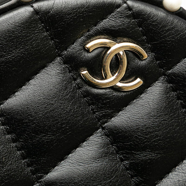 シャネル マトラッセ ココマーク ラウンド ミニ チェーン ショルダーバッグ  ブラック フェイクパール ラムスキン レディース CHANEL 【中古】