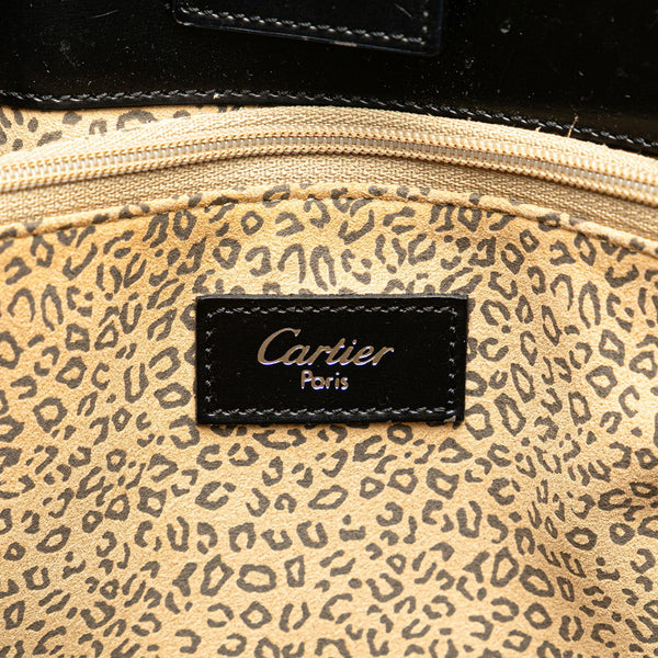 カルティエ パンテール レオパード トートバッグ ブラック レザー レディース CARTIER 【中古】