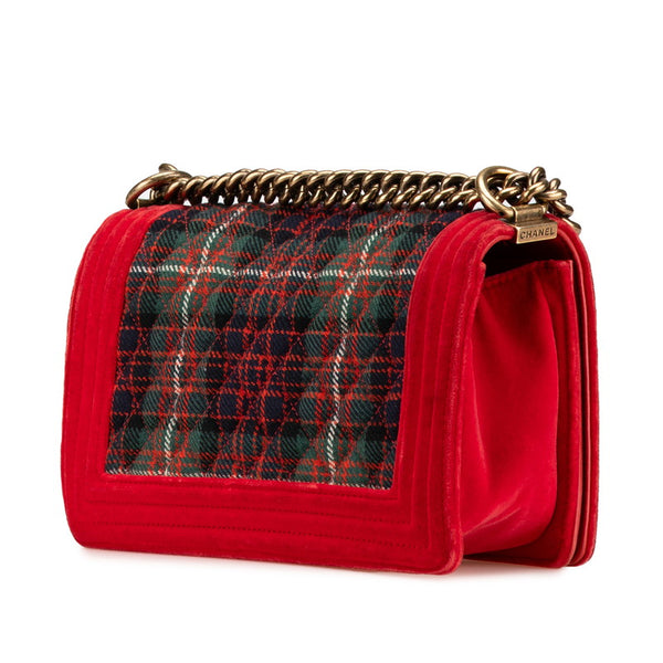 シャネル マトラッセ ボーイシャネル ココマーク チェーン ショルダーバッグ レッド グリーン ベロア レザー レディース CHANEL 【中古】
