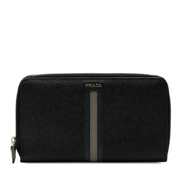 プラダ サフィアーノ ラウンドファスナー 長財布 ブラック レザー レディース PRADA 【中古】