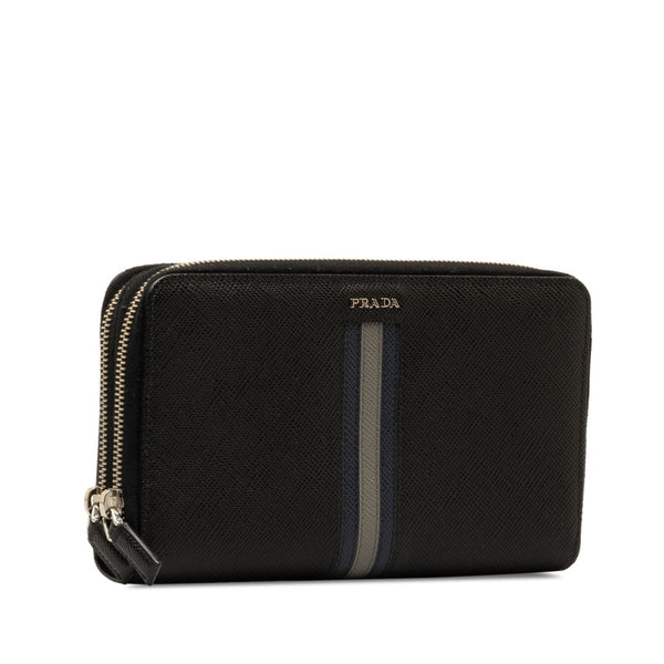 プラダ サフィアーノ ラウンドファスナー 長財布 ブラック レザー レディース PRADA 【中古】