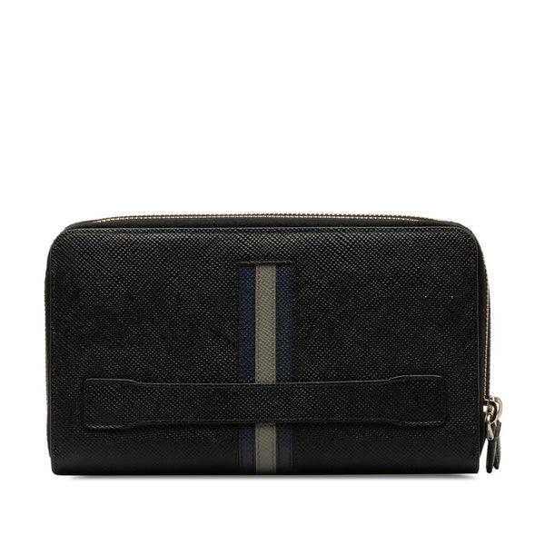 プラダ サフィアーノ ラウンドファスナー 長財布 ブラック レザー レディース PRADA 【中古】