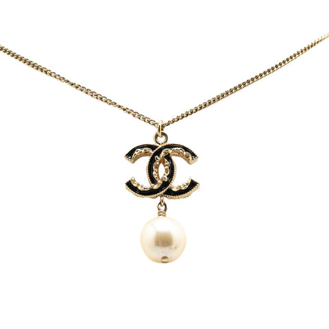シャネル ココマーク ネックレス ゴールド ブラック メッキ フェイクパール レディース CHANEL 【中古】