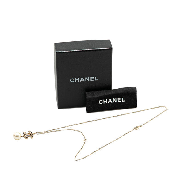 シャネル ココマーク ネックレス ゴールド ブラック メッキ フェイクパール レディース CHANEL 【中古】