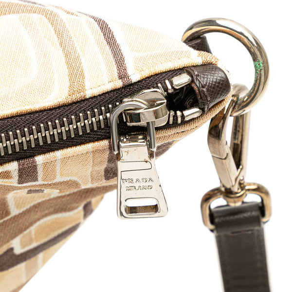プラダ 三角ロゴプレート トートバッグ ショルダーバッグ 2WAY ベージュ ブラウン キャンバス レザー レディース PRADA 【中古】