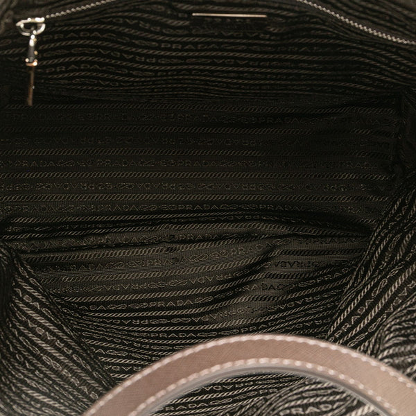 プラダ 三角ロゴプレート トートバッグ ショルダーバッグ 2WAY ベージュ ブラウン キャンバス レザー レディース PRADA 【中古】