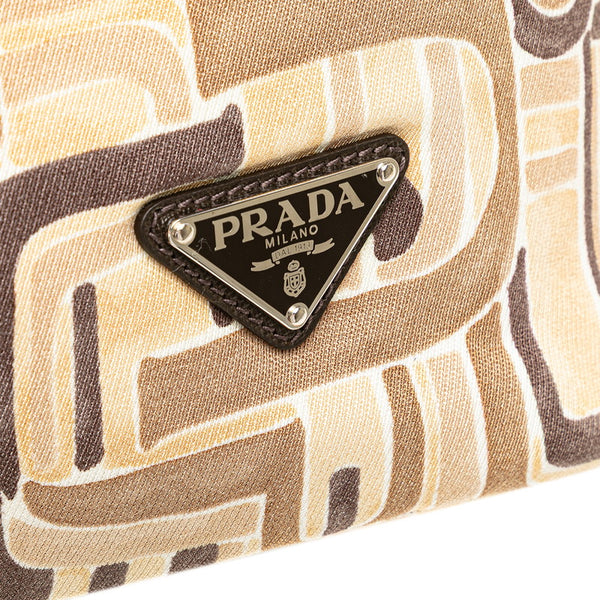 プラダ 三角ロゴプレート トートバッグ ショルダーバッグ 2WAY ベージュ ブラウン キャンバス レザー レディース PRADA 【中古】