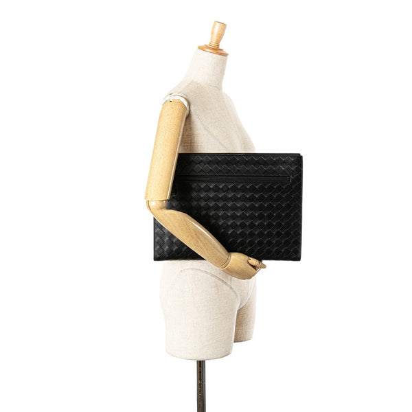 ボッテガヴェネタ イントレチャート クラッチバッグ ブラック レザー レディース BOTTEGAVENETA 【中古】