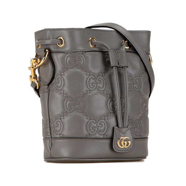グッチ GGマトラッセ バケットバッグ ショルダーバッグ 728231 グレー レザー レディース GUCCI 【中古】