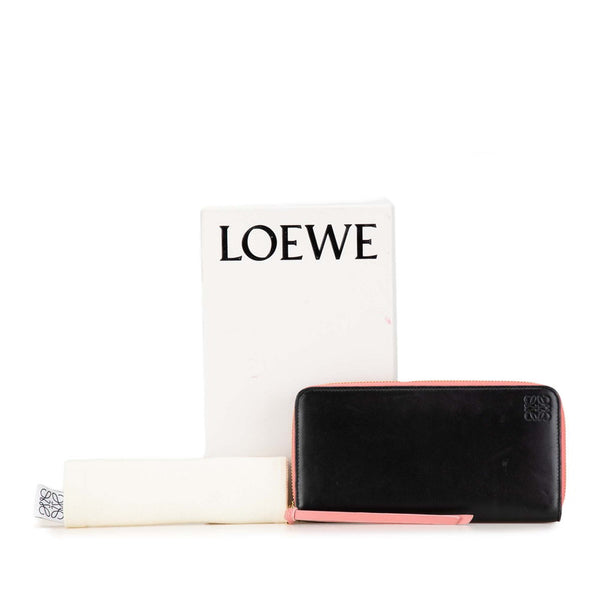 ロエベ アナグラム ラウンドファスナー 長財布 ブラック ピンク レザー レディース LOEWE 【中古】