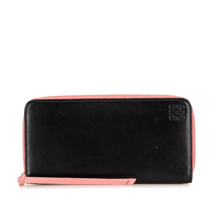 ロエベ アナグラム ラウンドファスナー 長財布 ブラック ピンク レザー レディース LOEWE 【中古】