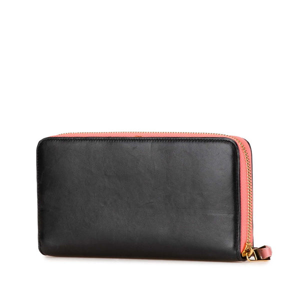 ロエベ アナグラム ラウンドファスナー 長財布 ブラック ピンク レザー レディース LOEWE 【中古】