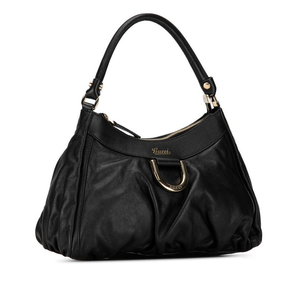 グッチ ロゴ ゴールド金具 ハンドバッグ ブラック レザー レディース GUCCI 【中古】