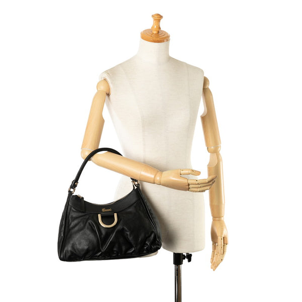 グッチ ロゴ ゴールド金具 ハンドバッグ ブラック レザー レディース GUCCI 【中古】