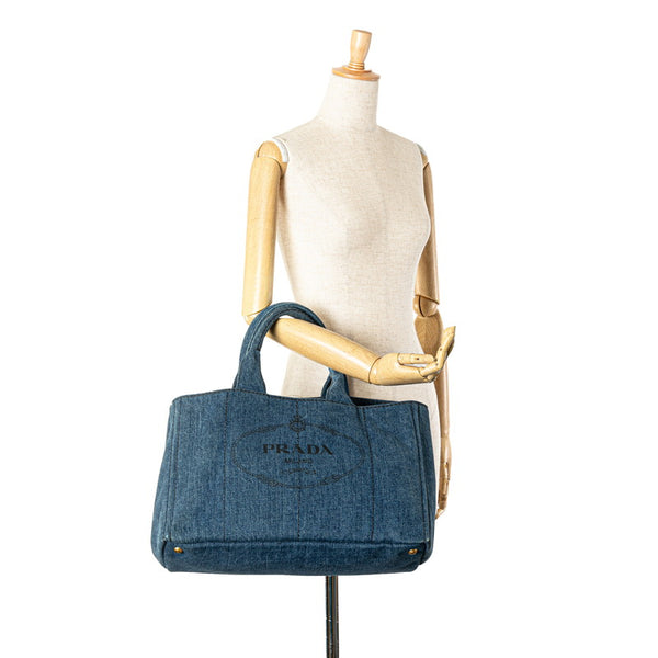 プラダ カナパ ハンドバッグ B2642B インディゴブルー デニム レディース PRADA 【中古】