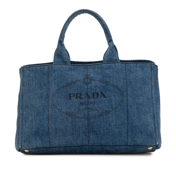 プラダ カナパ ハンドバッグ B2642B インディゴブルー デニム レディース PRADA 【中古】