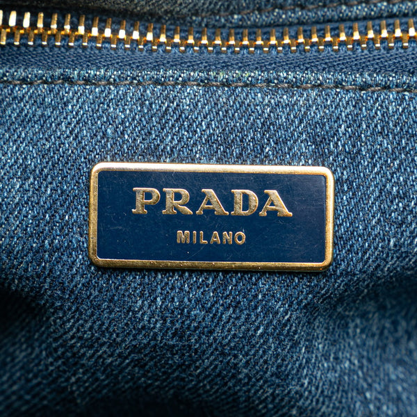 プラダ カナパ ハンドバッグ B2642B インディゴブルー デニム レディース PRADA 【中古】