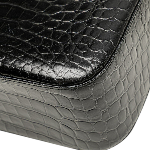 サルヴァトーレフェラガモ ガンチーニ クロコ型押し ショルダーバッグ ブラック レザー レディース Salvatore Ferragamo 【中古】