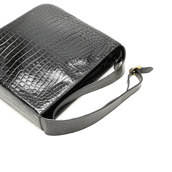 サルヴァトーレフェラガモ ガンチーニ クロコ型押し ショルダーバッグ ブラック レザー レディース Salvatore Ferragamo 【中古】