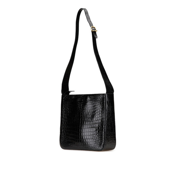 サルヴァトーレフェラガモ ガンチーニ クロコ型押し ショルダーバッグ ブラック レザー レディース Salvatore Ferragamo 【中古】