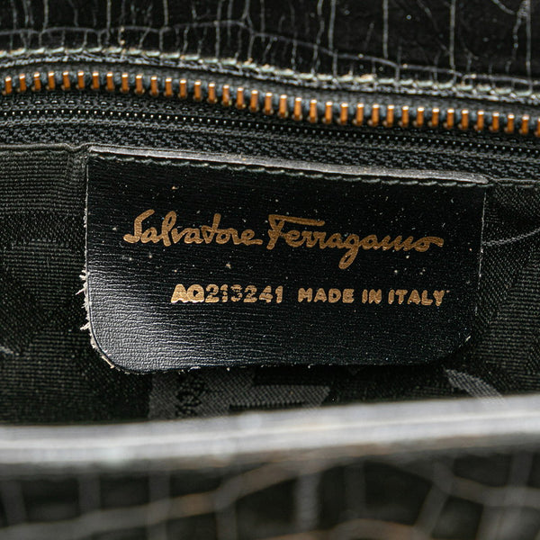 サルヴァトーレフェラガモ ガンチーニ クロコ型押し ショルダーバッグ ブラック レザー レディース Salvatore Ferragamo 【中古】