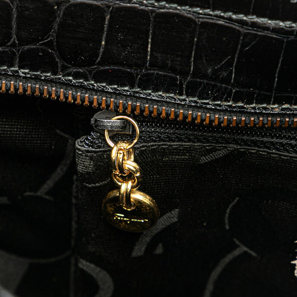 サルヴァトーレフェラガモ ガンチーニ クロコ型押し ショルダーバッグ ブラック レザー レディース Salvatore Ferragamo 【中古】