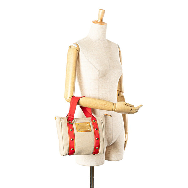 ルイ ヴィトン アンティグア カバPM ハンドバッグ M40038 ベージュ レッド キャンバス レディース LOUIS VUITTON 【中古】
