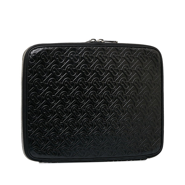 バーバリー TBモノグラム  クラッチバッグ セカンドバッグ PCケース ブラック レザー レディース BURBERRY 【中古】
