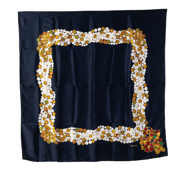 シャネル アクセサリー柄 スカーフ ネイビー マルチカラー シルク レディース CHANEL 【中古】