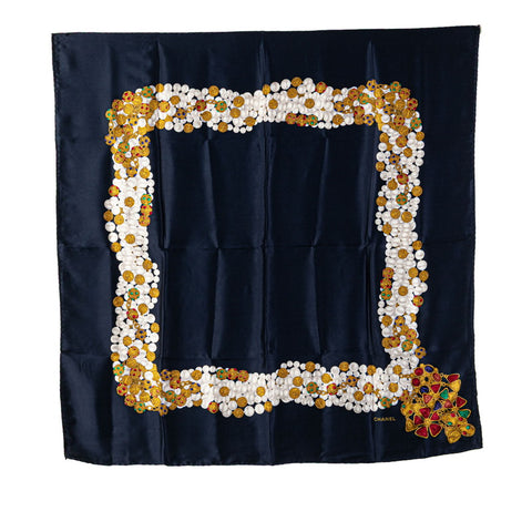 シャネル アクセサリー柄 スカーフ ネイビー マルチカラー シルク レディース CHANEL 【中古】