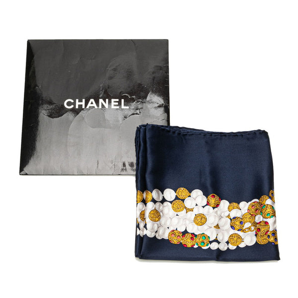 シャネル アクセサリー柄 スカーフ ネイビー マルチカラー シルク レディース CHANEL 【中古】