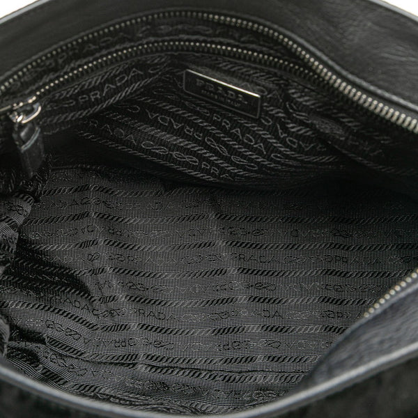 プラダ スタッズ 斜め掛け ショルダーバッグ ブラック ナイロン レザー レディース PRADA 【中古】
