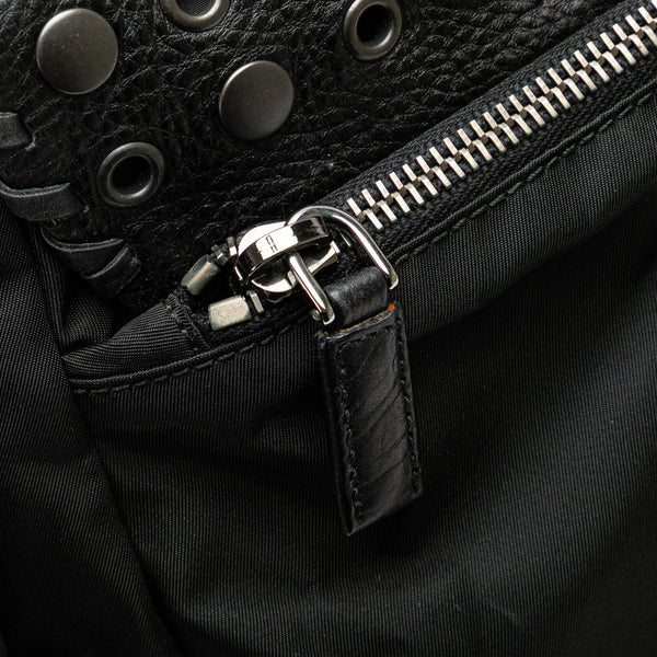 プラダ スタッズ 斜め掛け ショルダーバッグ ブラック ナイロン レザー レディース PRADA 【中古】
