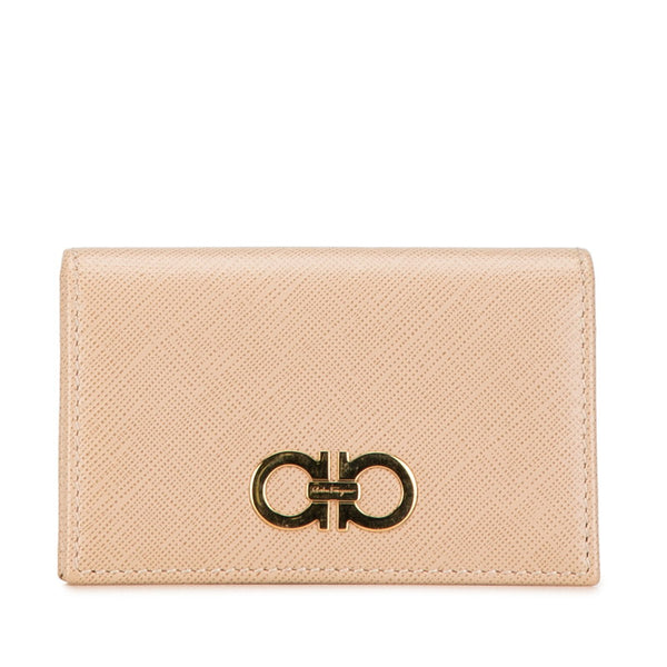 サルヴァトーレフェラガモ ガンチーニ カードケース 名刺入れ ピンクベージュ レザー レディース Salvatore Ferragamo 【中古】