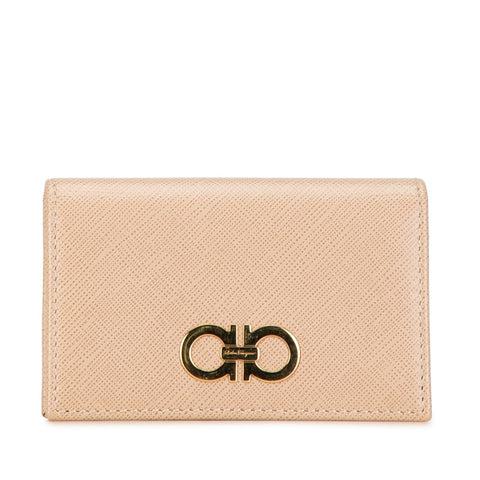 サルヴァトーレフェラガモ ガンチーニ カードケース 名刺入れ ピンクベージュ レザー レディース Salvatore Ferragamo 【中古】